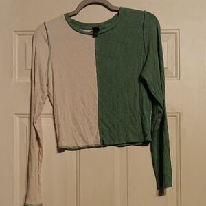 Wild Fable Two-Tone Green and Cream Long Sleeve Top